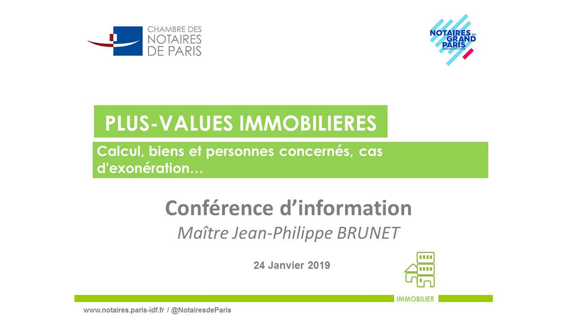 Conférence sur les plus-values immobilières (Janvier 2019)